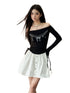Black  One-Shoulder Pearl Chain Printed Dress - CHINASQUAD