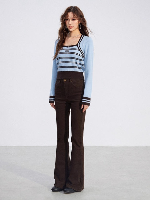 Vintage Square-Neck Layered Knit Blouse