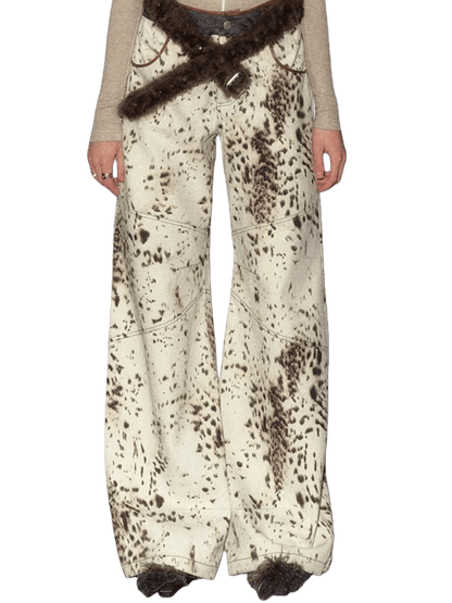 American Leopard Print Wide-Leg Denim Pants