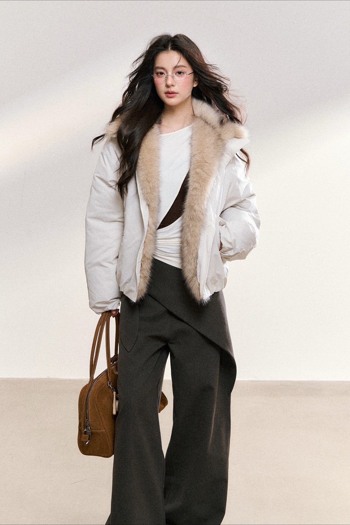 Two-Tone Faux Fur Collar Padded Jacket