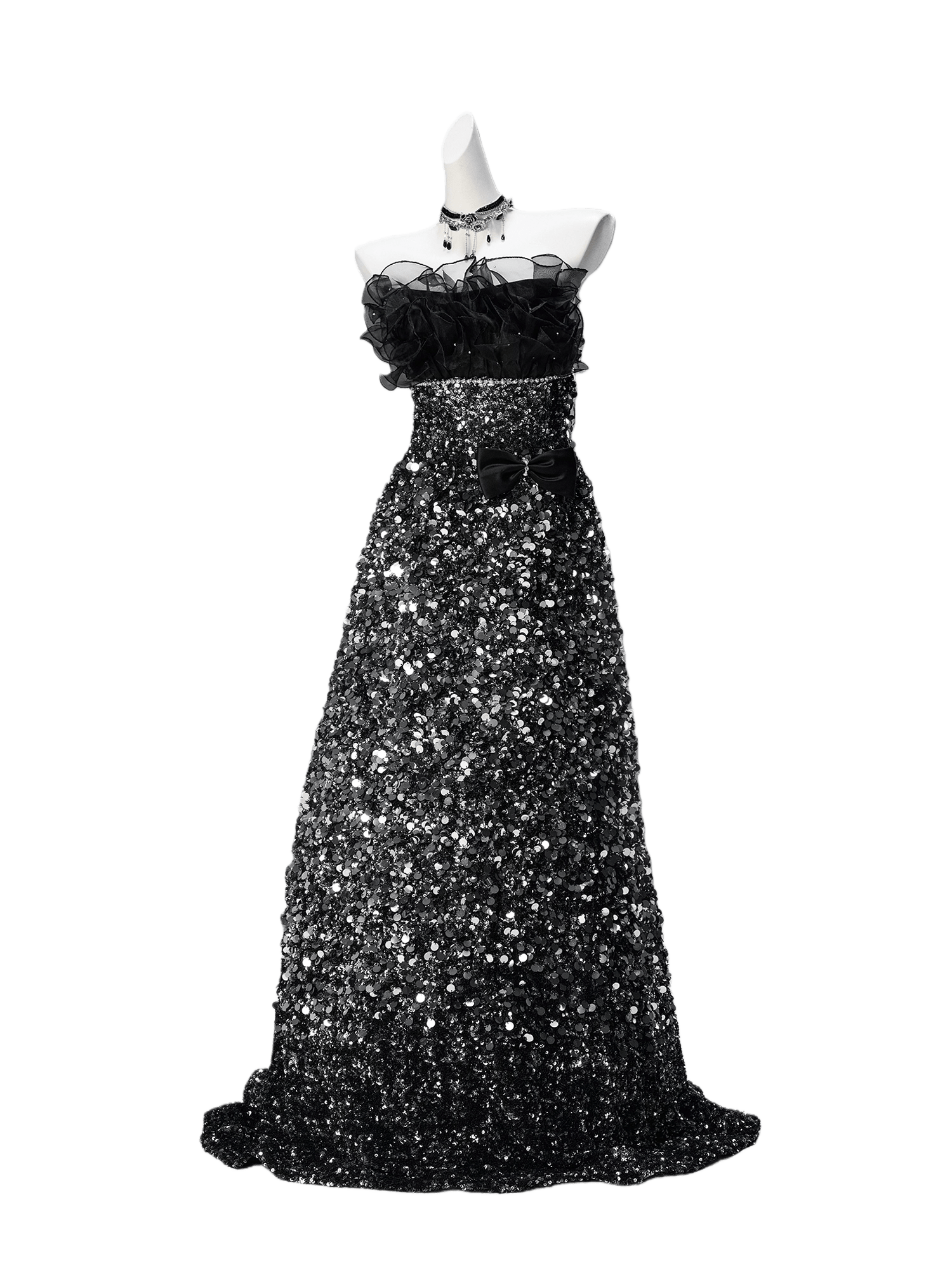 Glamorous Black Couture Gown with Full-Diamond Detailing
