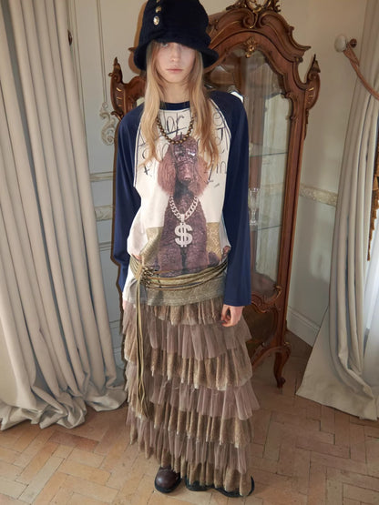 French Lace Layered Tulle Midi Skirt