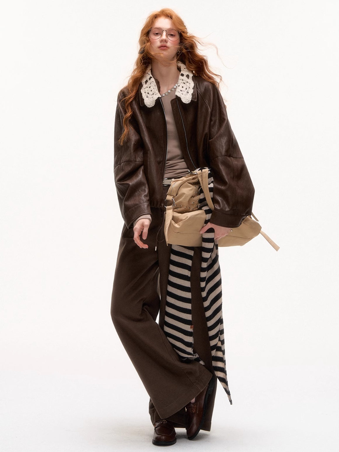 Plaid Cuff Belted Wide-Leg Trousers