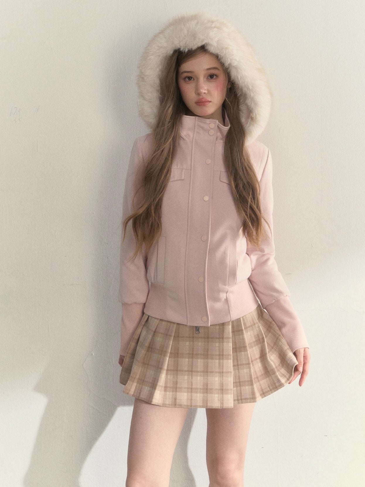 Vintage Plaid Wool Leather Buckle Pleated Skirt