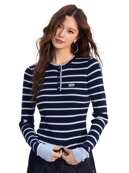 Contrast Striped Wool-Blend Knit Turtleneck