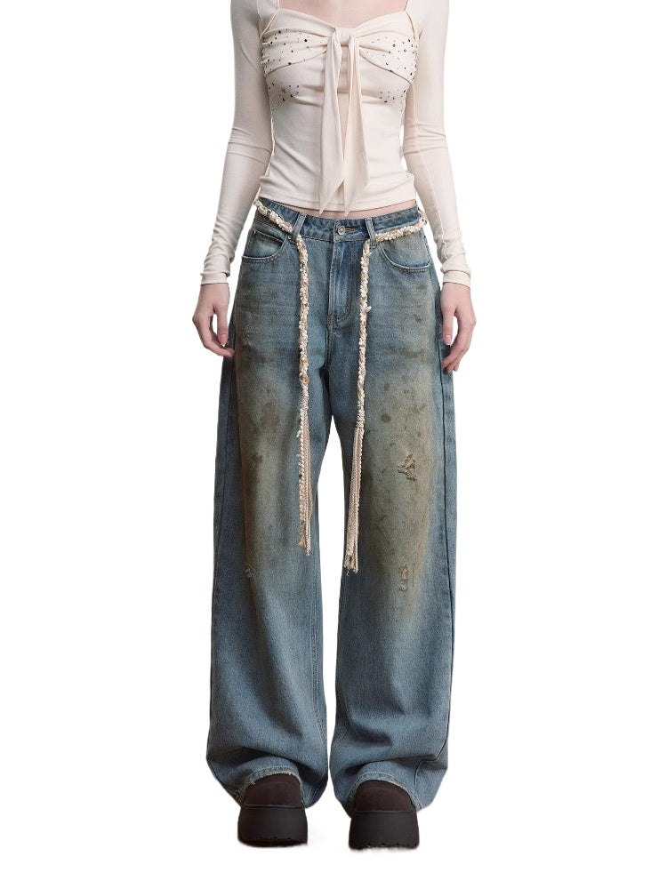 Heavy-Duty Distressed Wide-Leg Jeans