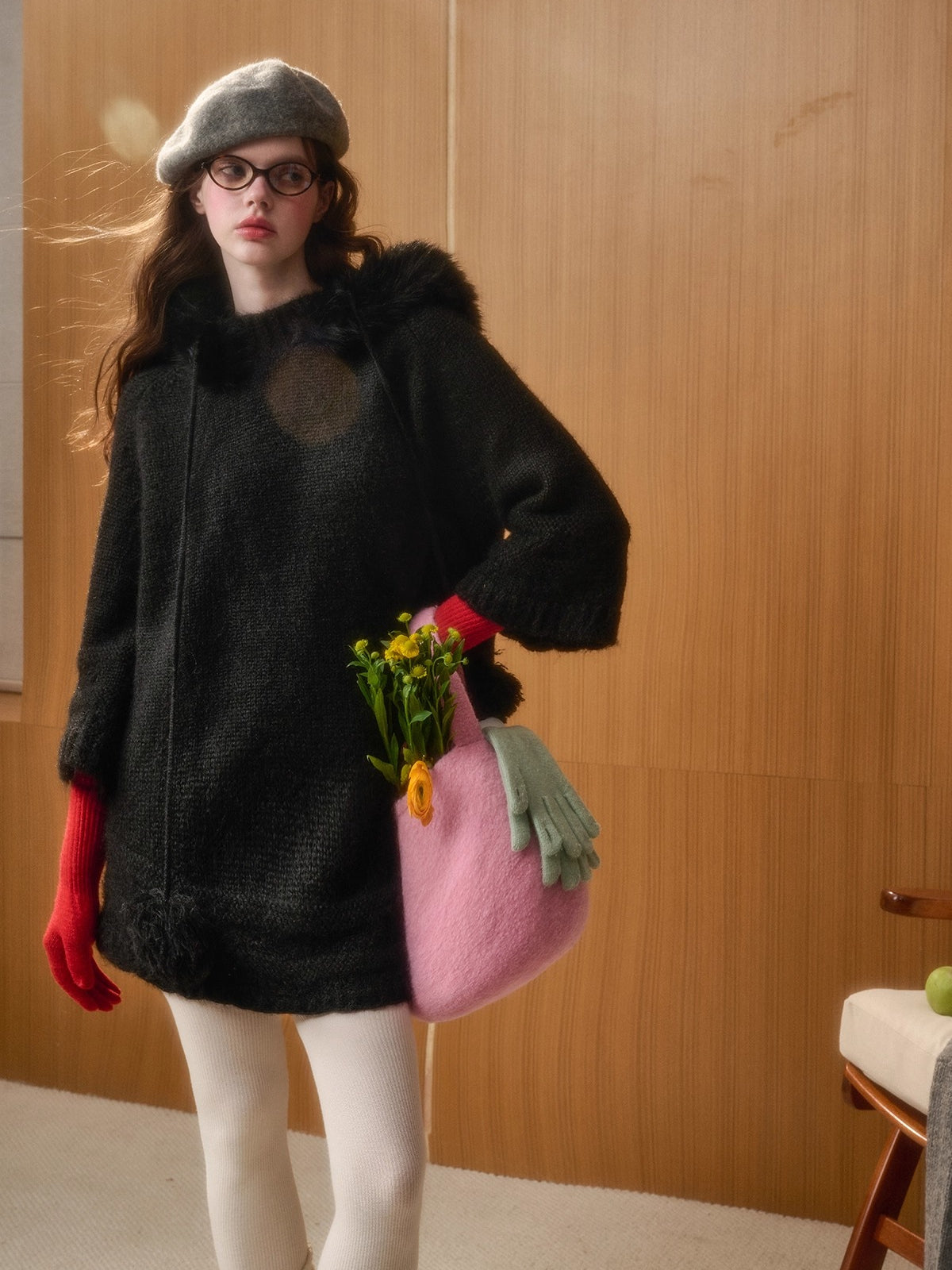 Winter Keepsake Wool-Blend Knitted Cape Dress