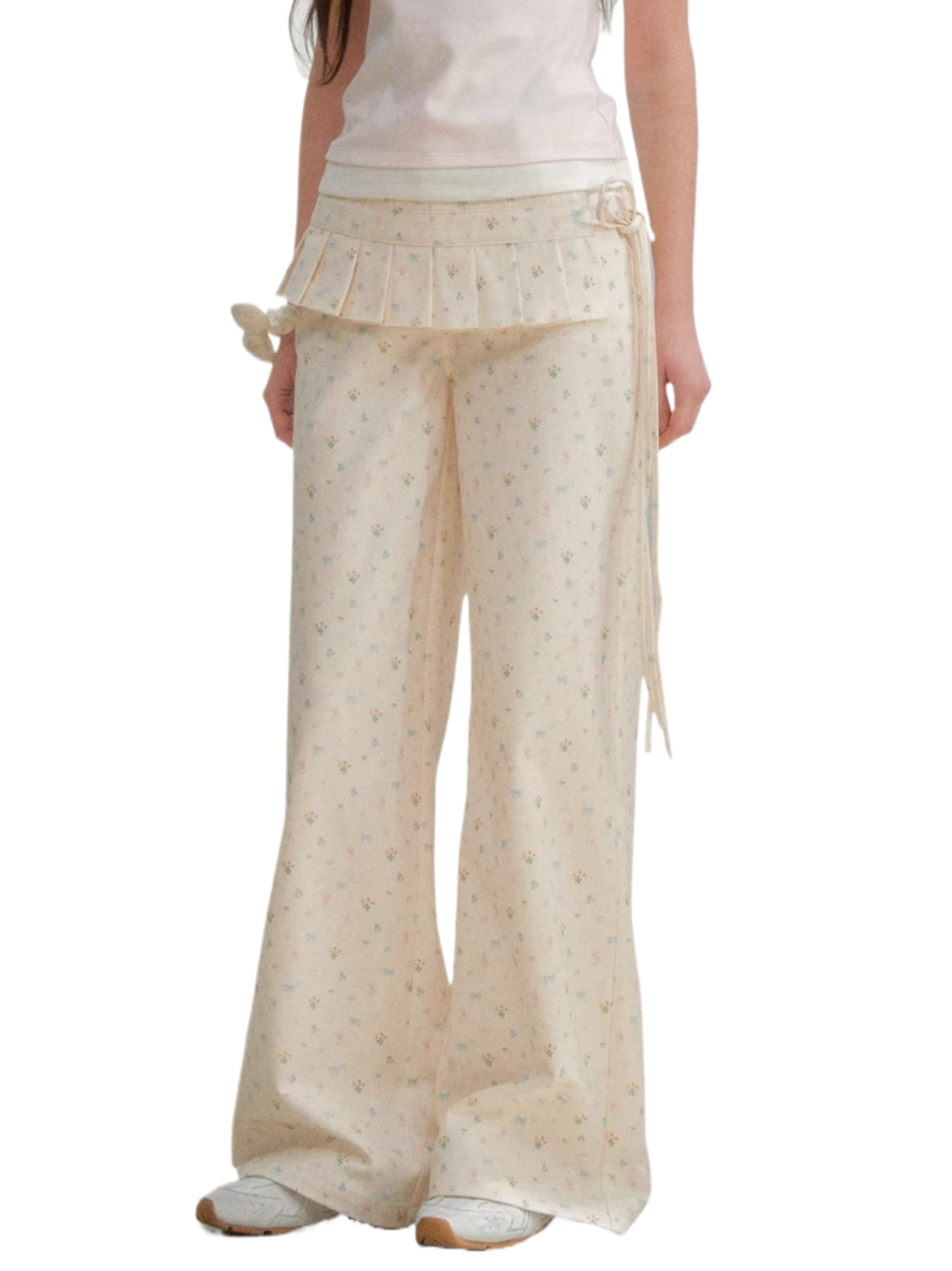 Original Floral Pleated Tail Long Pants