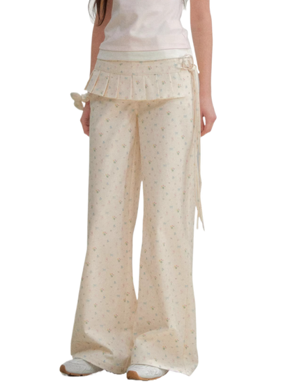 Original Floral Pleated Tail Long Pants