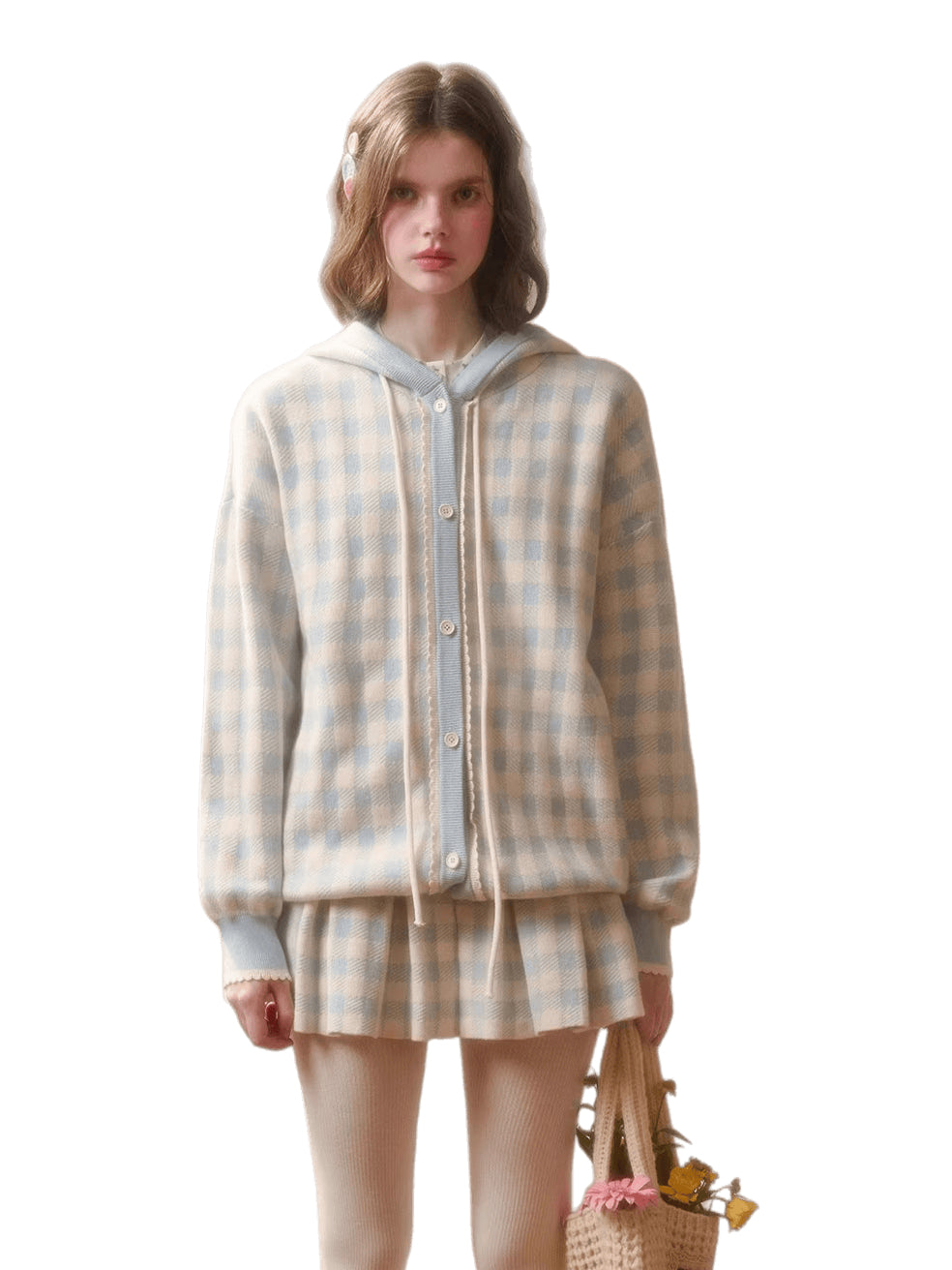 Plaid Contrast Jacket &amp; Pleated Skirt Set