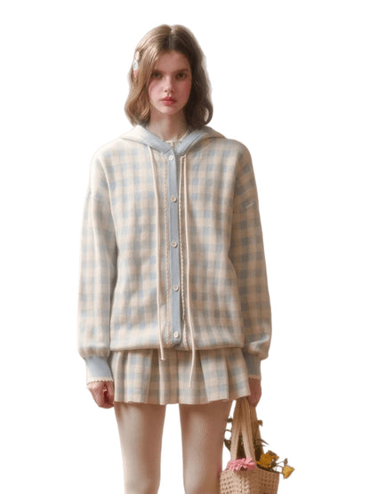 Plaid Contrast Jacket &amp; Pleated Skirt Set