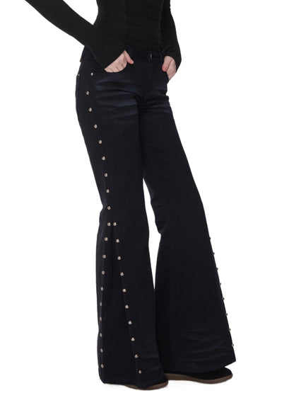 Studded Cat-Whisker Flared Denim Pants