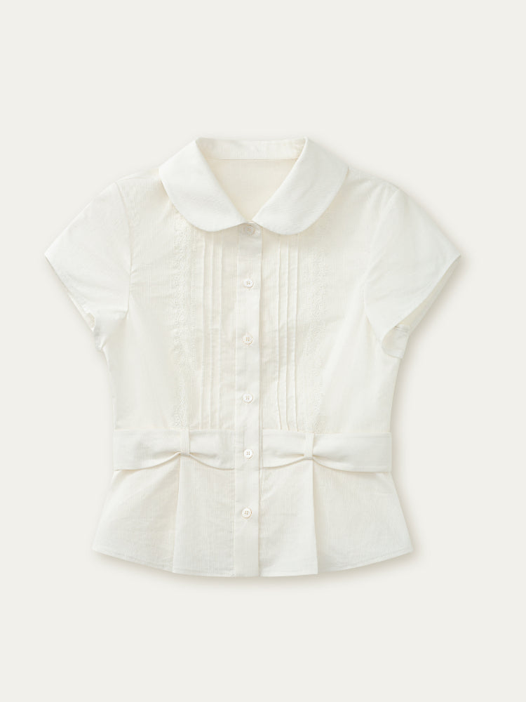 Waist Cinching Bow-Designed Shirt - CHINASQUAD