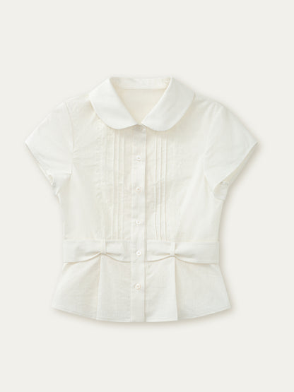 Waist Cinching Bow-Designed Shirt - CHINASQUAD