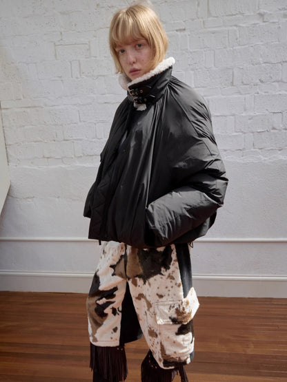 Belted Pleated Cocoon Down Jacket