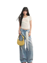 Embroidered Denim Wide-Leg Pants - CHINASQUAD