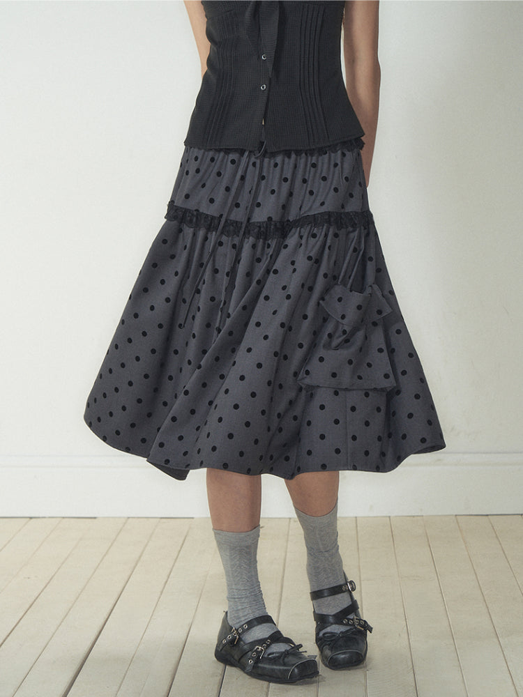 Polka Dot Pocket Loose Midi Skirt