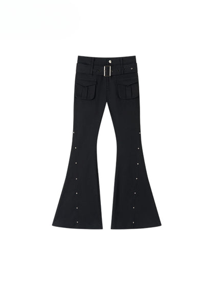 Rose Rivet Flared Cargo Pants - CHINASQUAD