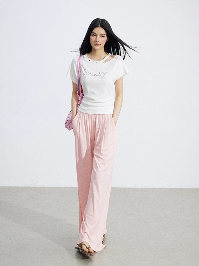 Lace-Trim Flowing Wide-Leg Pants