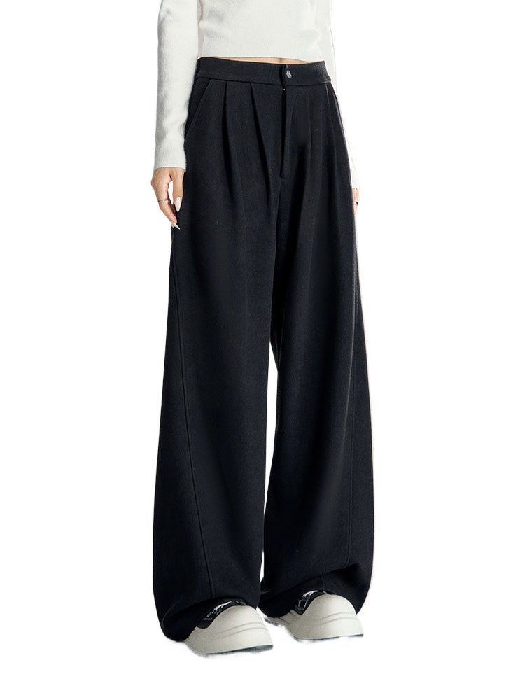 Black Chenille Wide-Leg Pants