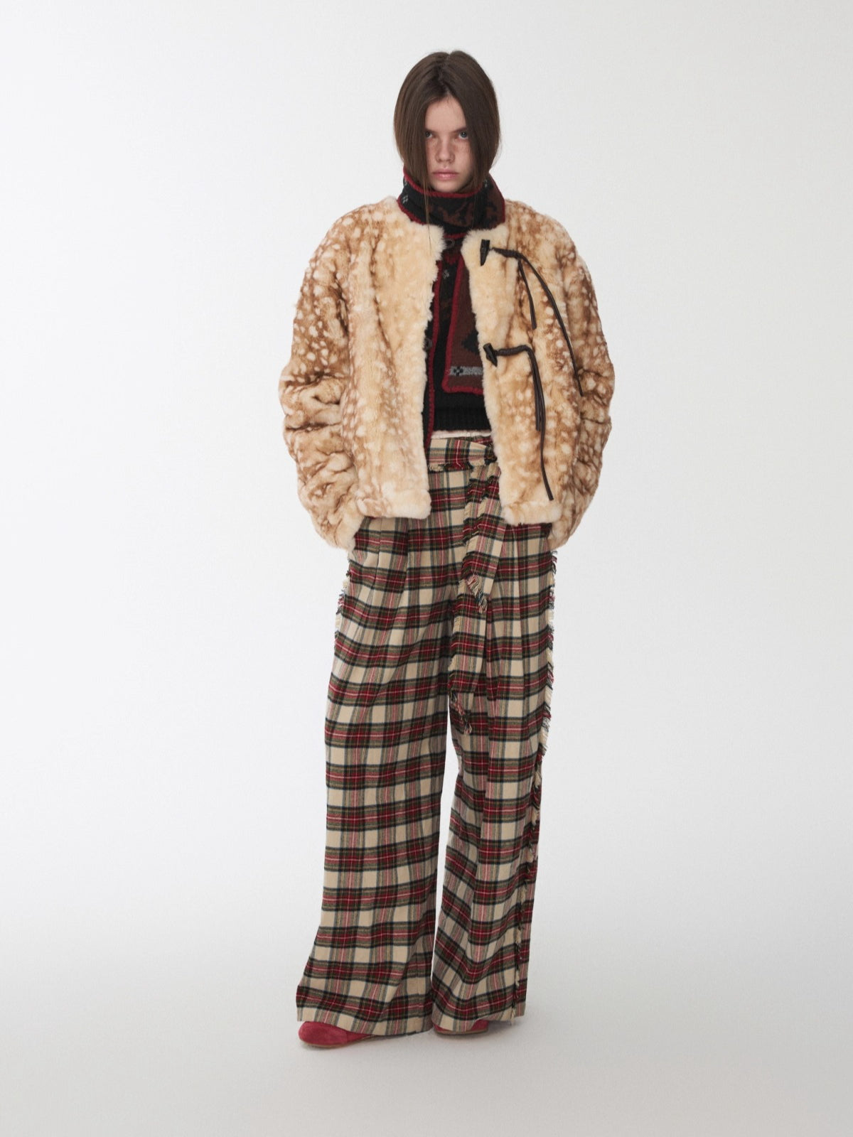 Fawn Pattern Printed Rex Rabbit Fur Jacket