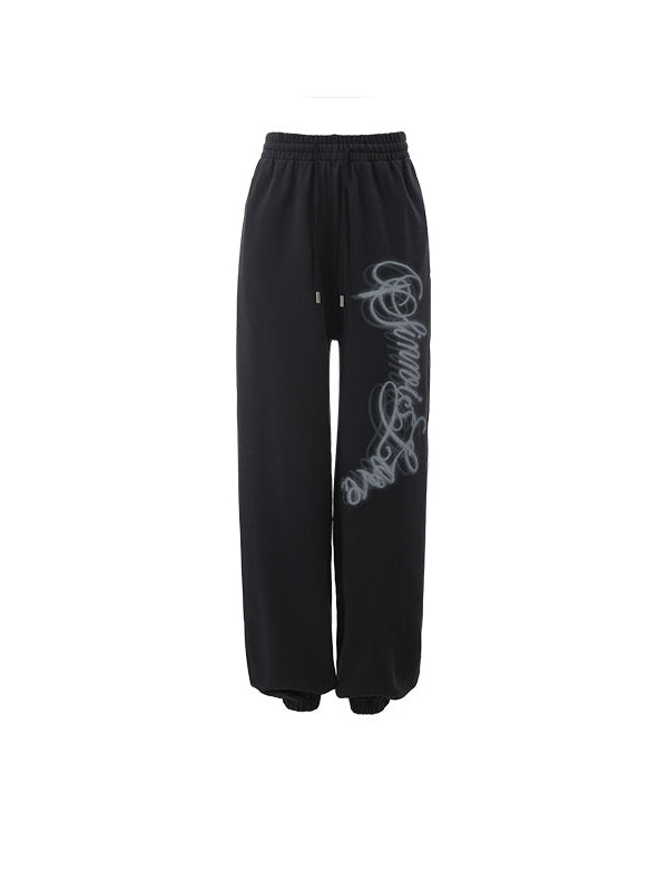 Letter Print Loose Elastic Cuffs Joggers