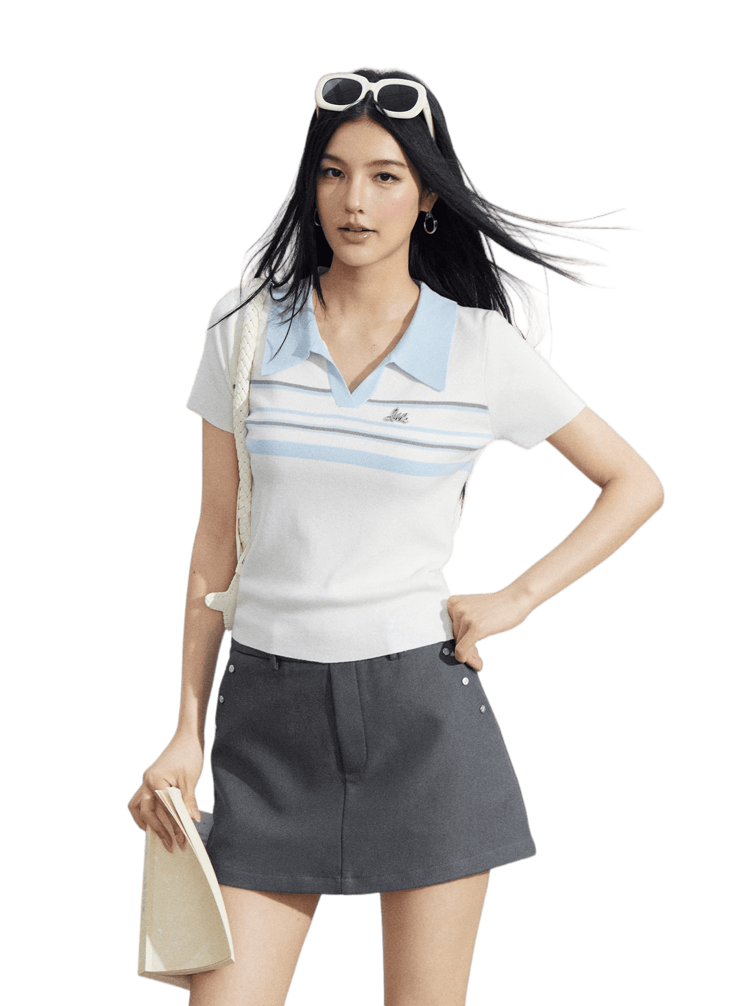 Striped Contrast Collar Ice Silk Polo Top