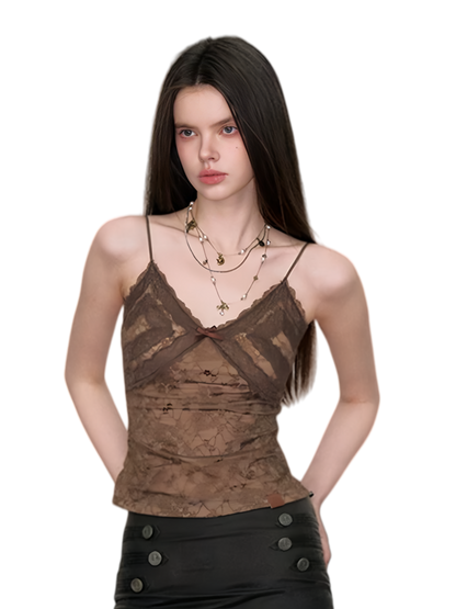 Lace Jacquard Bow Tie Camisole