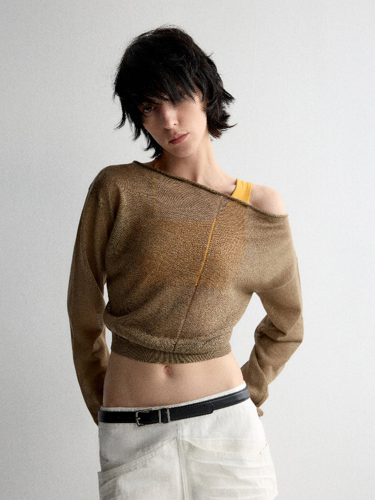 Rolled Edge Neckline Knitted Cover-Up