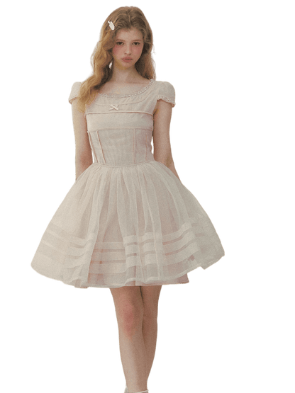 Dream Square-Neck Puff Sleeve Tulle Dress