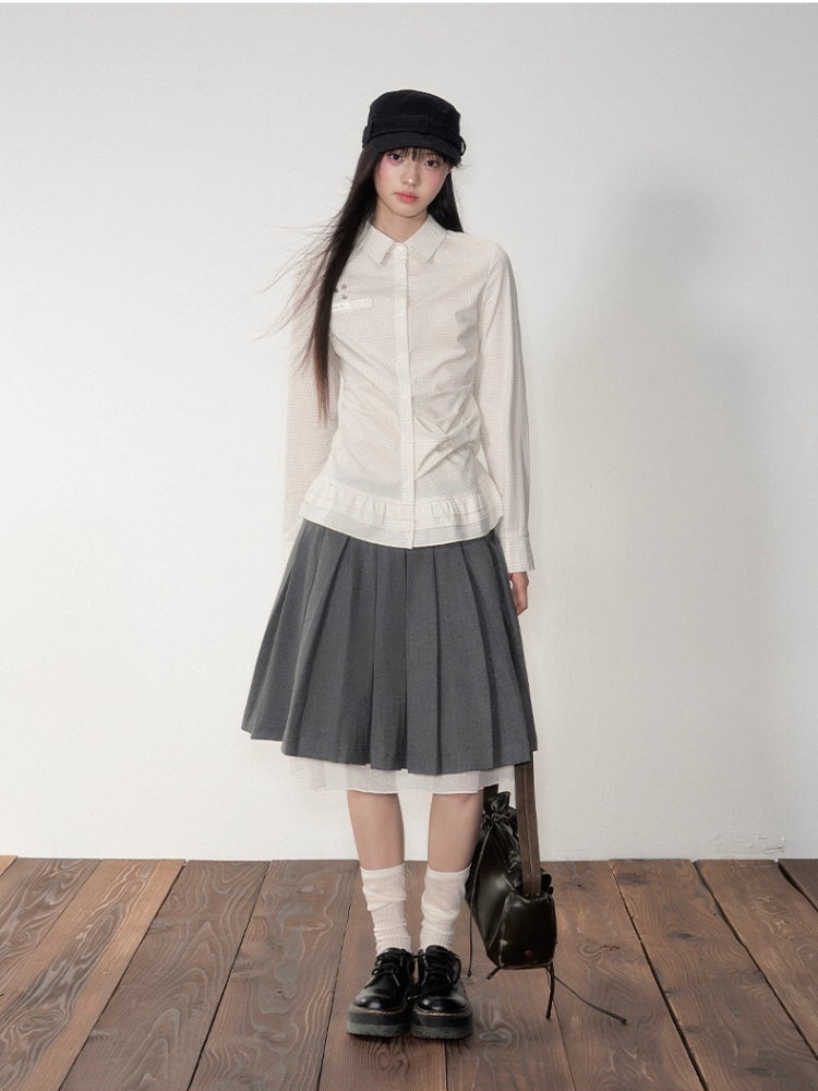Retro Checkered Bow-Trimmed Shirt