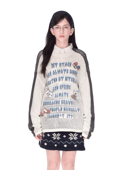 Cutout Contrast Knit Sweater