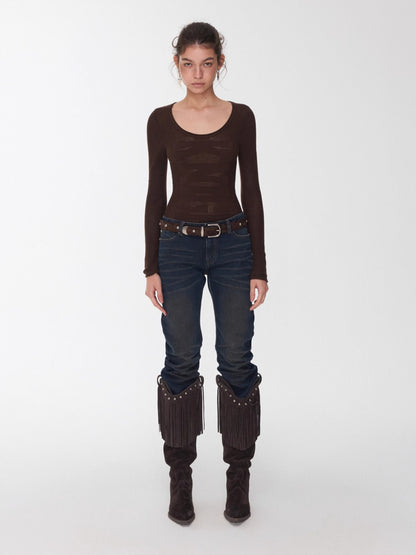 Textured Jacquard Knit Round-Neck Sweater