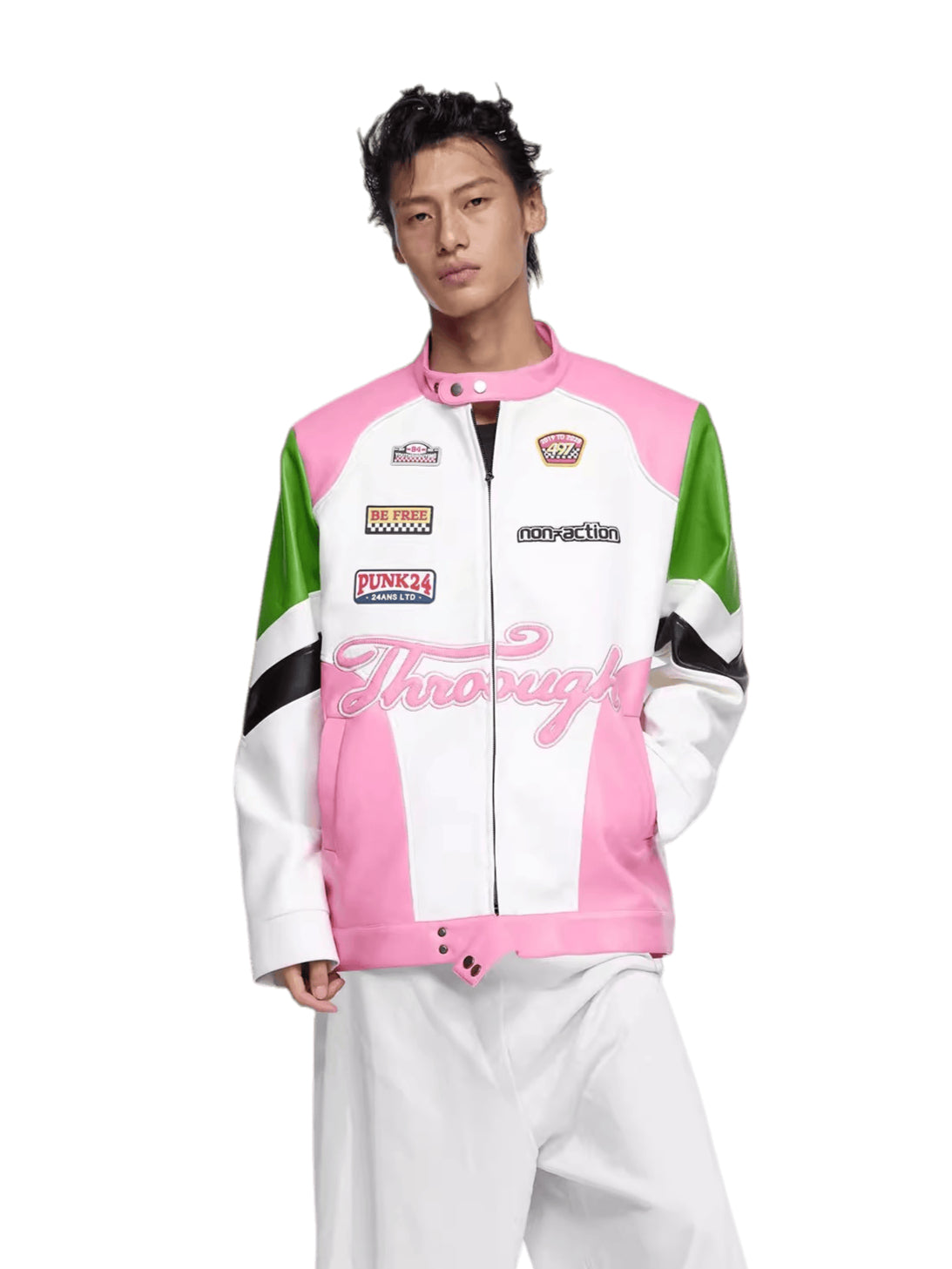 Contrast-Color Faux Leather Jacket