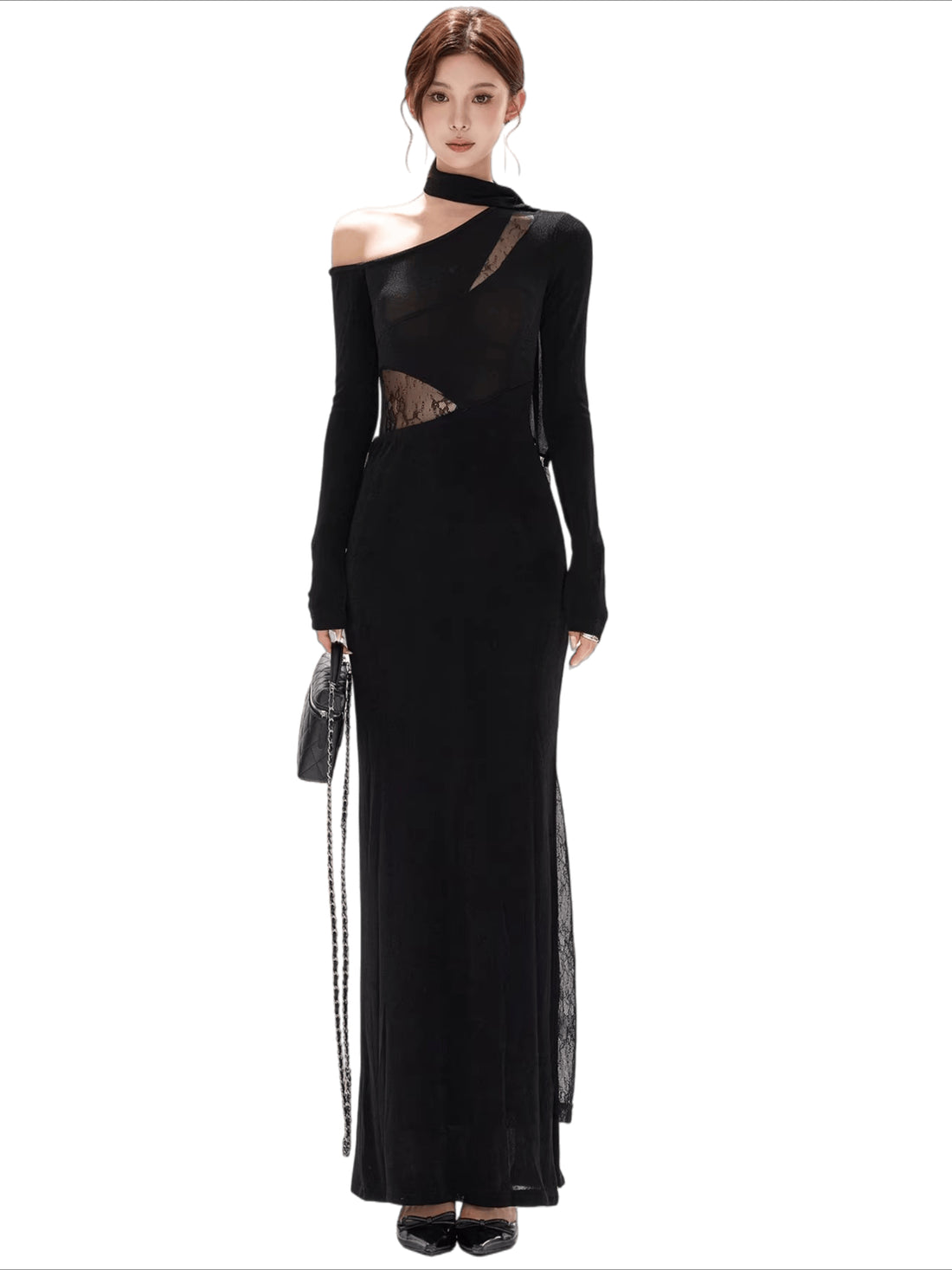 Asymmetric One-Shoulder Knit Evening Dress