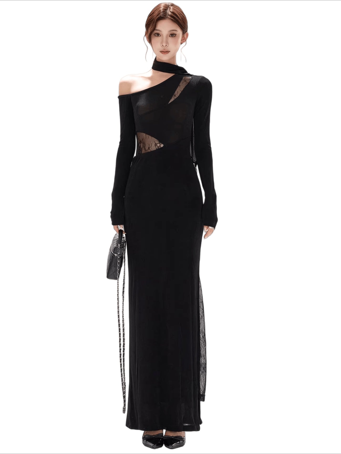 Asymmetric One-Shoulder Knit Evening Dress