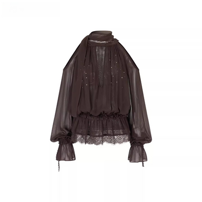 Rhinestone Sheer Chiffon Blouse