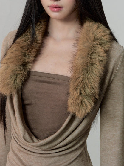 Two-Piece Draped-Collar Knit Crewneck