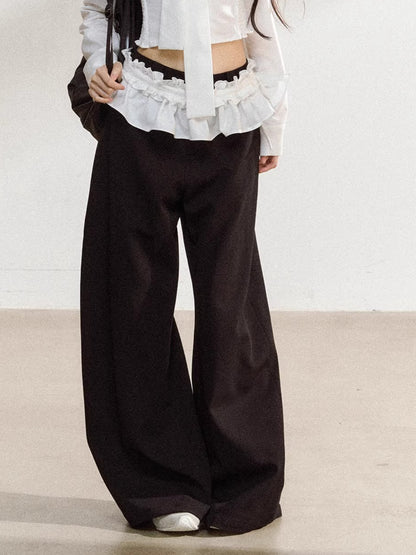 Butterfly Bow White Blouse &amp; Lace-Trim Straight Pants Set