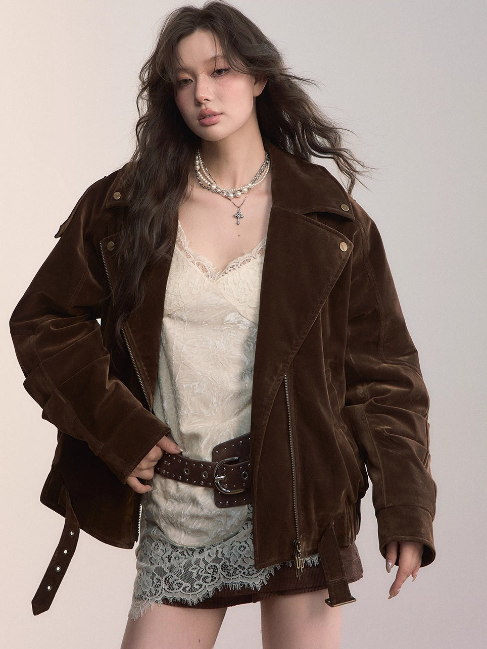 Belt Detail Retro Corduroy Down Jacket