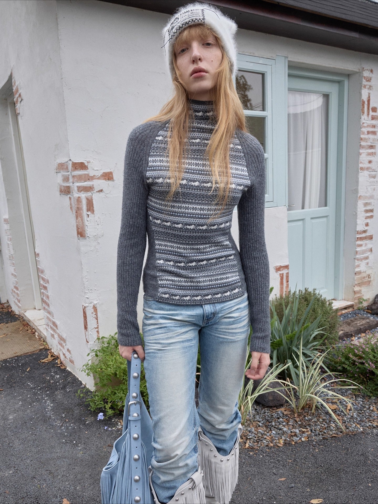 Fair Isle Raglan Knit Turtleneck Sweater