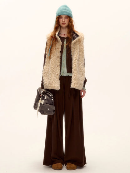 Contrast Panel Ruffled Knit Cardigan