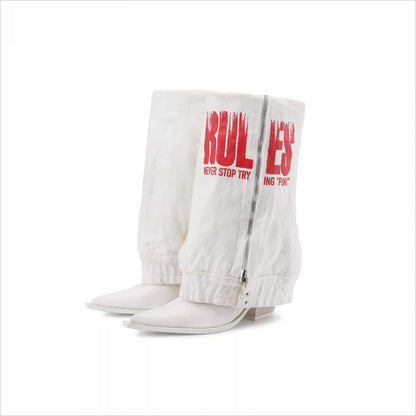 Slimming Slouchy Printed Denim Heeled Boots