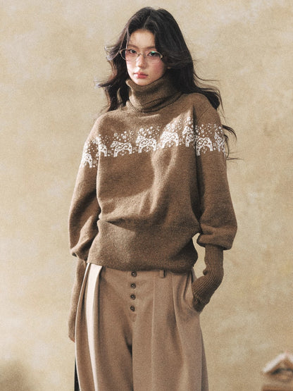 Dual-Tone Knit Turtleneck Sweater