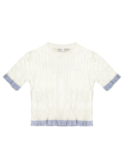 Ruffled Edge Cable Knit Short-Sleeve Top