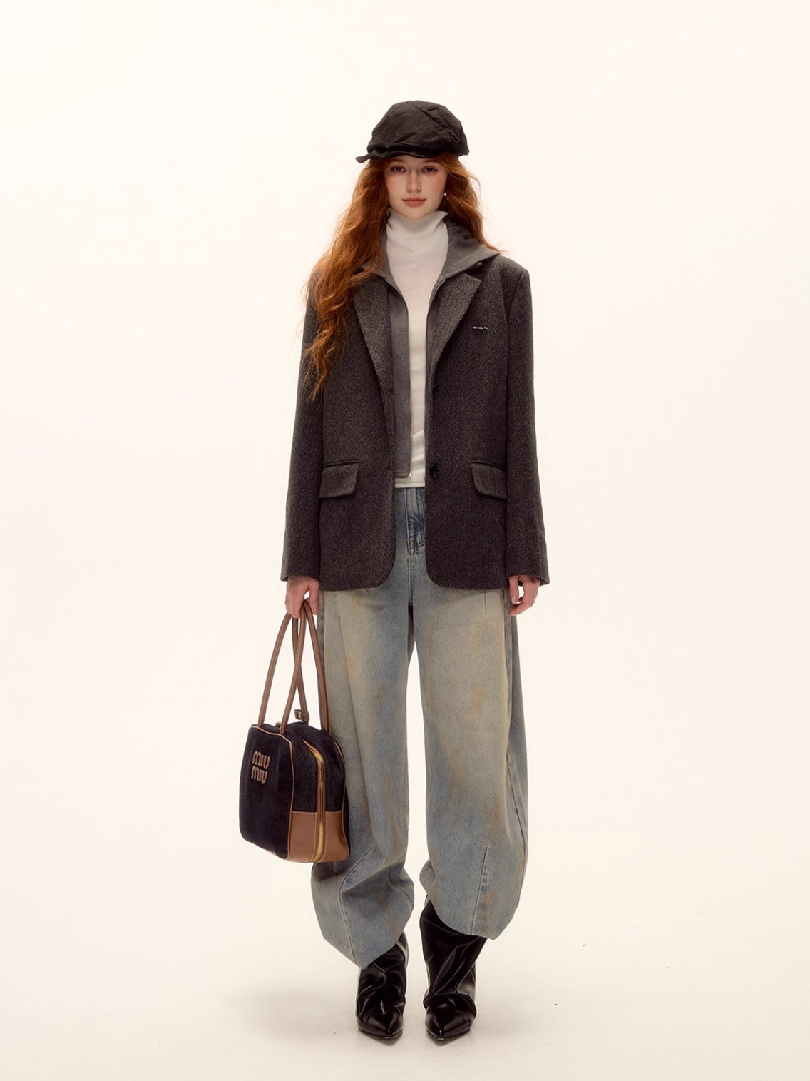 Grey Layered Wool-Blend Hoodie Blazer