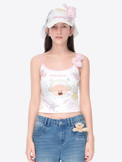 Graffiti Bear Fitted Cropped Camisole