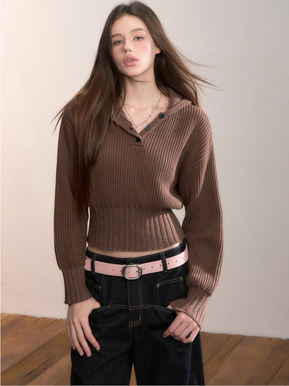 Ribbed Hooded Knit Pullover Sweater