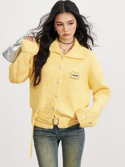 Belted Wool-Blend Knit Cardigan