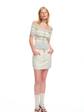 One-Shoulder Halter Neck Color-Block Striped T-shirt - CHINASQUAD